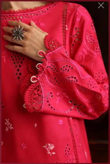 Fuchsia Chikankari Linen 3-Piece Set