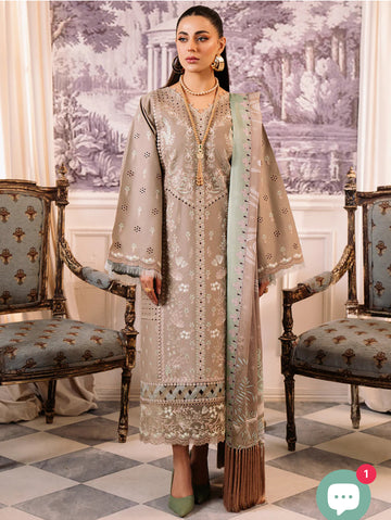 Brown Lawn Suit with Silk Dupatta