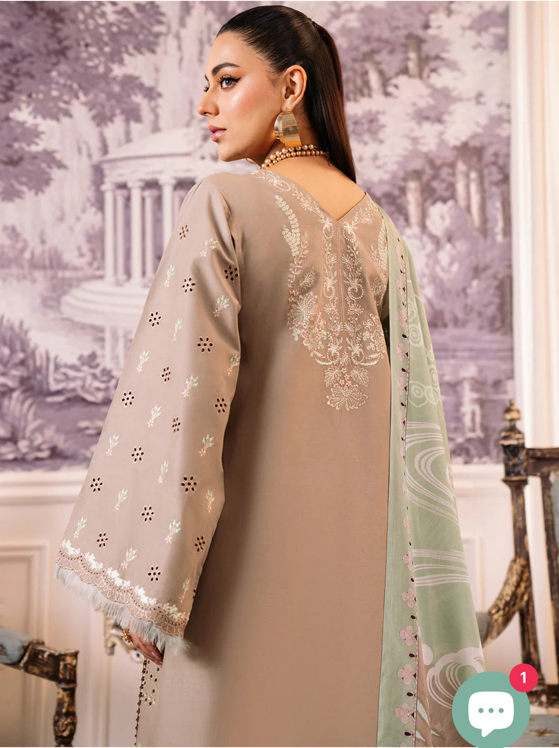 Brown Lawn Suit with Silk Dupatta