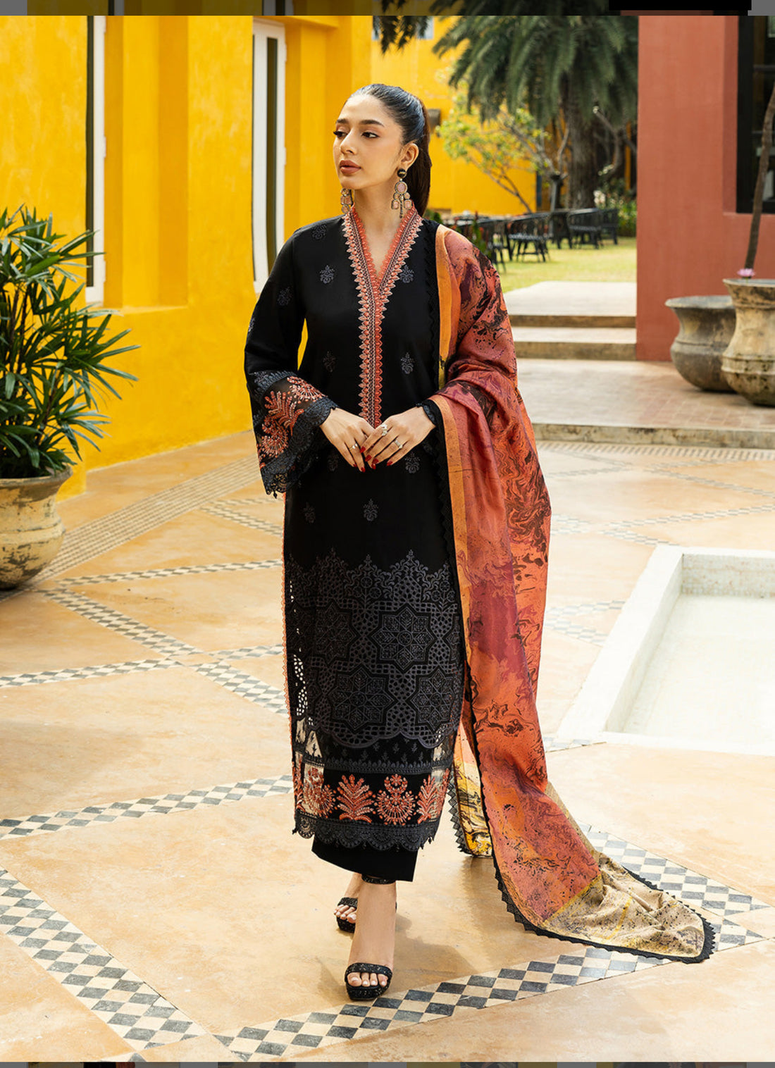 Black Resham Embroidered Lawn Suit