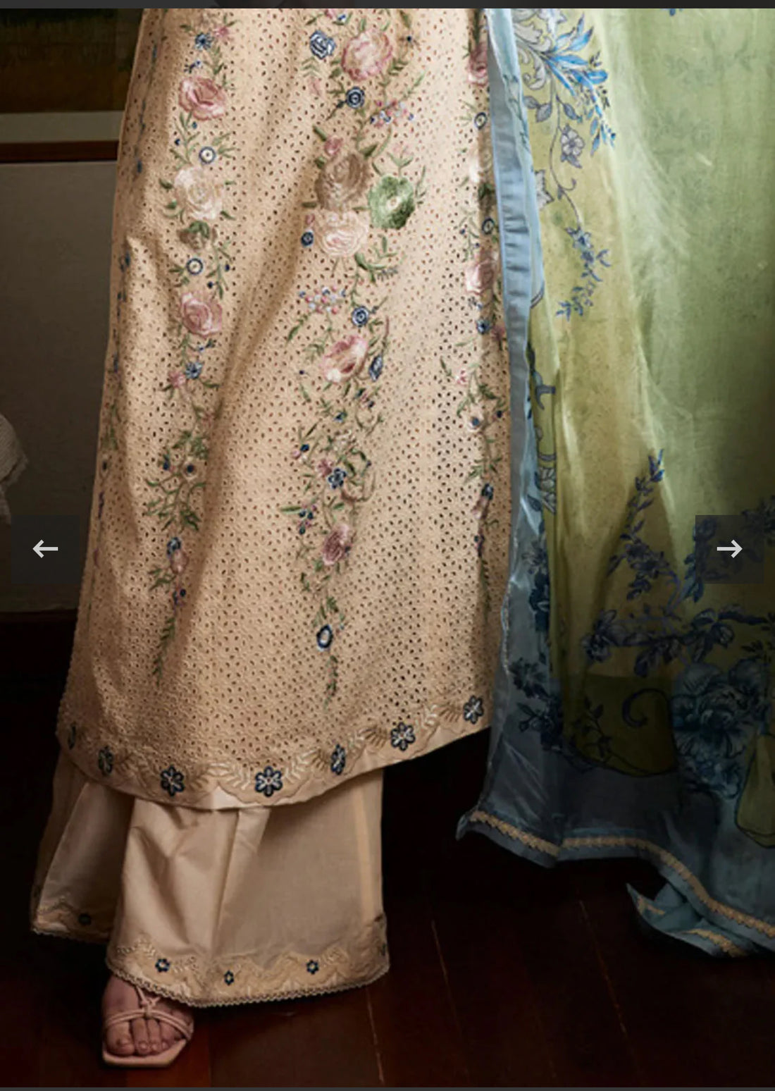Beige Schiffli Embroidered Ensemble