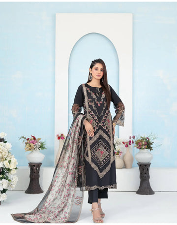 Cotton Silk Embroidered Suit with Organza Dupatta